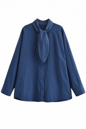 Awesome Jade Necktie Blue Plaid Blouse