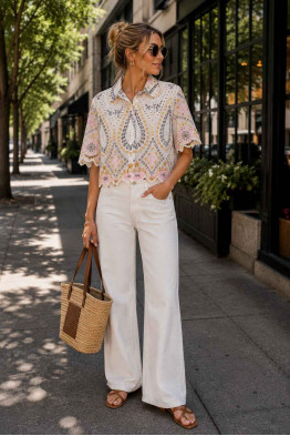 Harriet Mosaic Button Top
