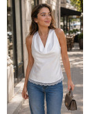 Draped Cowl White Halter Top
