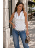 Draped Cowl White Halter Top