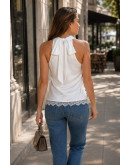 Draped Cowl White Halter Top