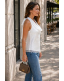 Draped Cowl White Halter Top