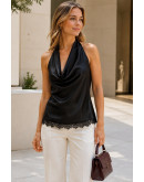 Draped Cowl Black Halter Top