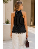 Draped Cowl Black Halter Top