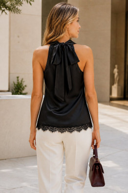 Draped Cowl Black Halter Top