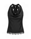 Draped Cowl Black Halter Top
