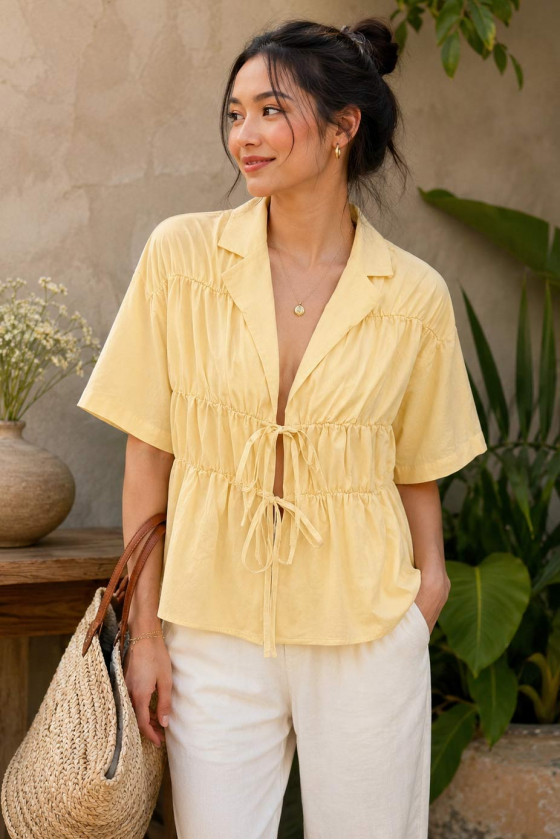 Carla Tie Front Top in Yellow