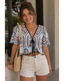 Calista Embroidered Tie Front Blouse