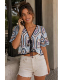 Calista Embroidered Tie Front Blouse