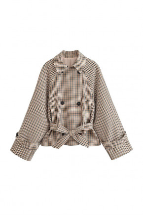 Nora Belted Check Trench Jacket