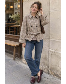 Nora Belted Check Trench Jacket