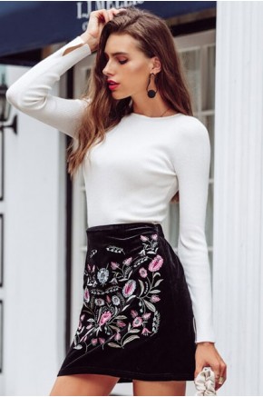 Letitia Embroidered Black Skirt