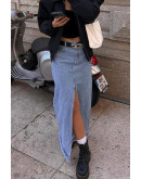 Denim Maxi Skirt with Front Slit