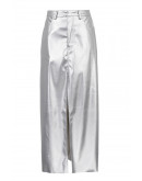 Silver Metallic High-Slit Maxi Skirt