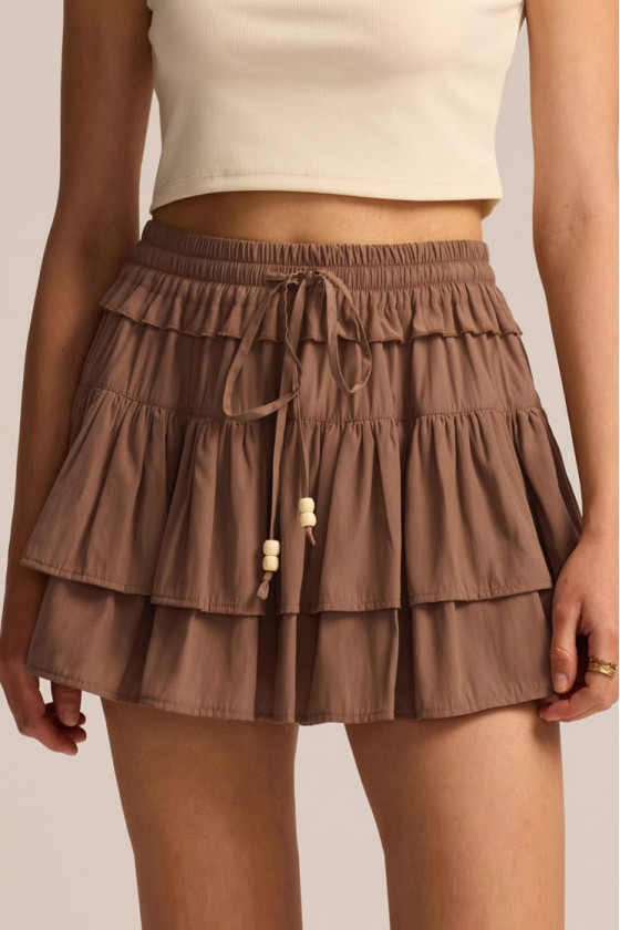 Noa Tiered Ruffle Brown Skirt