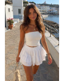 Swiss Dot Ruffle Skort in White