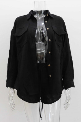 Black Gauze Shirt Set