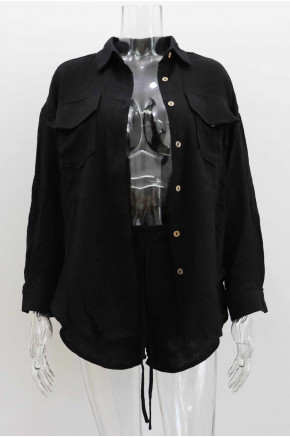 Black Gauze Shirt Set