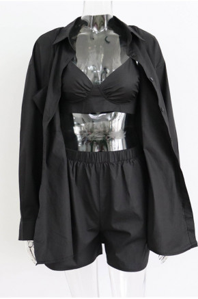 Holly 3 Piece Loungewear Set in Black