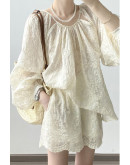 Elowen Sheer Lace Blouse & Shorts Set