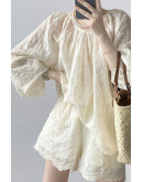 Elowen Sheer Lace Blouse & Shorts Set