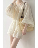 Elowen Sheer Lace Blouse & Shorts Set