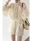 Elowen Sheer Lace Blouse & Shorts Set