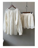 Elowen Sheer Lace Blouse & Shorts Set