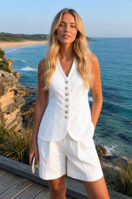 Alessia Tailored White Vest Set