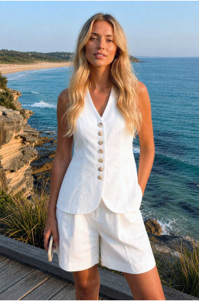 Alessia Tailored White Vest Set
