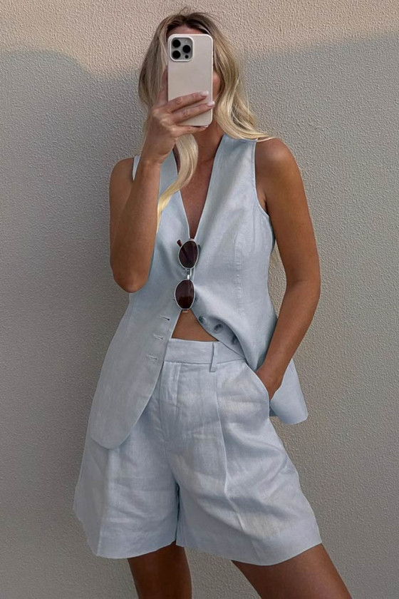 Alessia Tailored Blue Vest Set