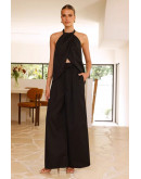 Halter Drape Black Pants Set