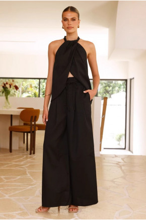 Halter Drape Black Pants Set