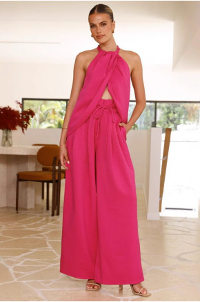 Halter Drape Pink Pants Set
