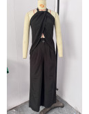 Halter Drape Black Pants Set