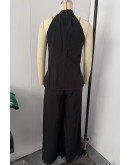 Halter Drape Black Pants Set