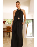 Halter Drape Black Pants Set
