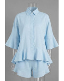Valeria Light Blue Ruffle Short Set