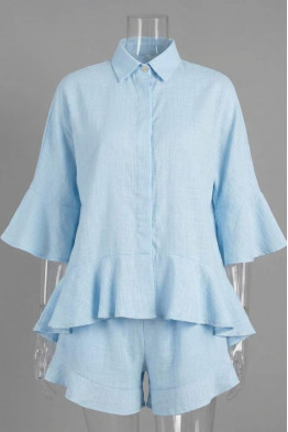 Valeria Light Blue Ruffle Short Set