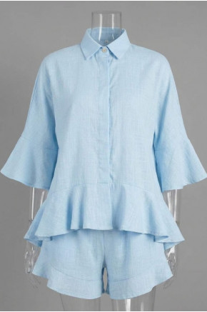 Valeria Light Blue Ruffle Short Set