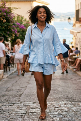 Valeria Light Blue Ruffle Short Set