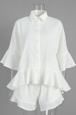 Valeria White Ruffle Short Set