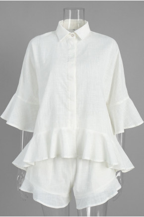 Valeria White Ruffle Short Set