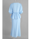Aella Tiefront Peplum Blue Skirt Set