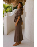 Aella Tiefront Peplum Brown Skirt Set