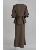 Aella Tiefront Peplum Brown Skirt Set