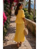 Aella Tiefront Peplum Yellow Skirt Set