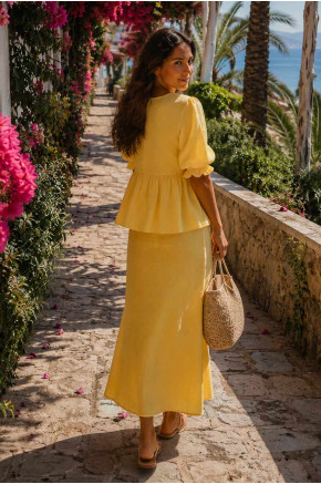 Aella Tiefront Peplum Yellow Skirt Set
