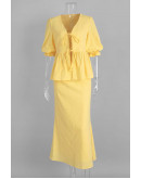 Aella Tiefront Peplum Yellow Skirt Set