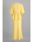Aella Tiefront Peplum Yellow Skirt Set